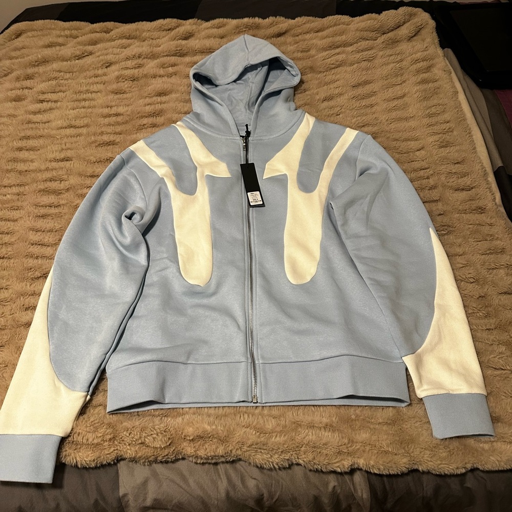 Nova Men - Tyson Oasis Paneled Zip Up Hoodie (Light Blue) - Size: S (M-L Fit)